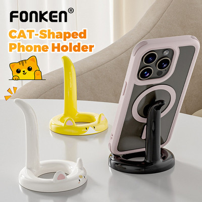 Giá đỡ điện thoại hình mèo hoạt hình Fonken Góc có thể điều chỉnh Giá đỡ máy tính để bàn di động Thích hợp cho hầu hết các điện thoại