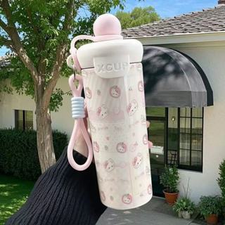 Cốc giữ nhiệt bằng thép không gỉ hình mèo hoạt hình dễ thương có ống hút nổi cốc cà phê dung tích lớn cốc xách tay