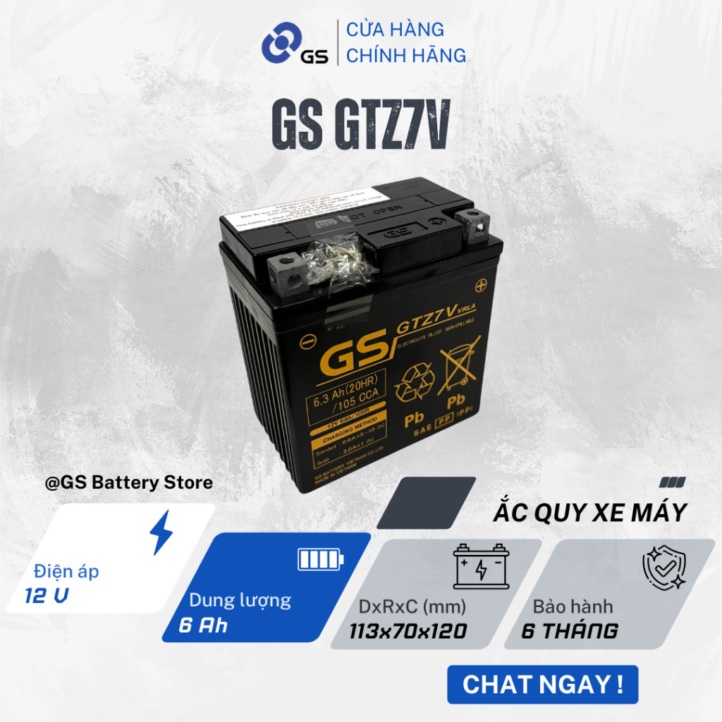Bình ắc quy GS GTZ7V 12V 6Ah - Siêu bền, đề nổ mạnh mẽ - Bảo hành 6 tháng toàn quốc