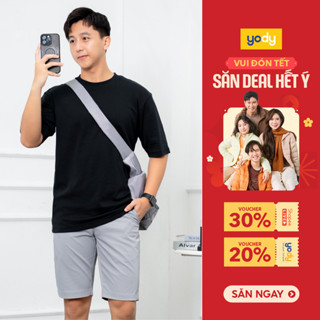  Áo phông tay lỡ YODY áo thun nam cotton kiểu dáng basic trơn phom relax đi làm đi học MCTS25S008 