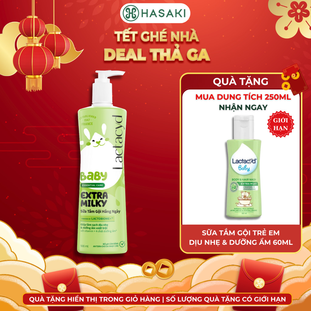 Sữa Tắm Gội Trẻ Em Lactacyd Milky Bảo Vệ Da & Tóc Bé 500ml Hasaki Sản Phẩm Chính Hãng