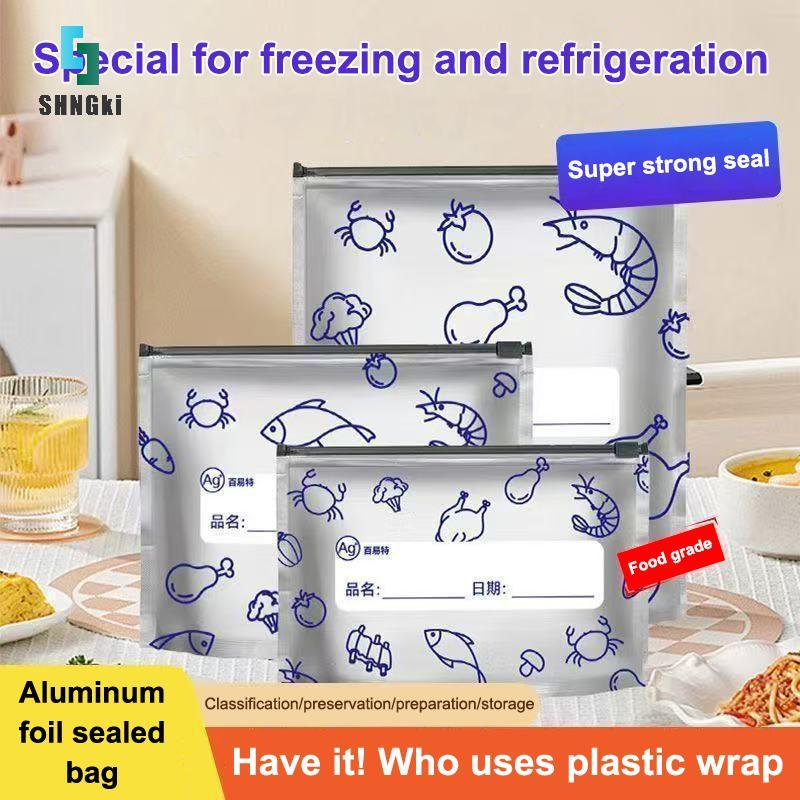 (niangben001) 10 Cái / túi Tủ Đông Chống Rò Rỉ Nhà Bếp An Toàn Túi Tươi Túi Đựng Thực Phẩm Lá Nhôm D