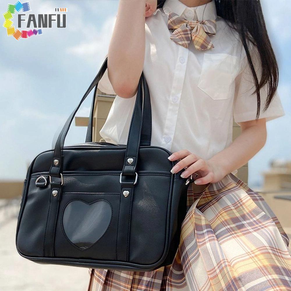 FANFUZOUZU JK Đồng Phục Túi Đeo Vai, Da PU Trái Tim Tình Yêu JK Túi Tote, Túi Xách Vintage Đen Trắng