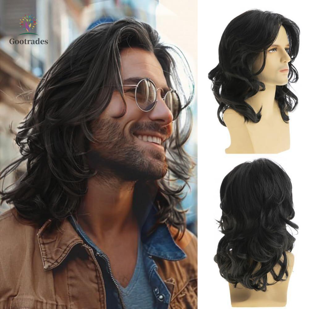 Tóc giả cosplay nam tự nhiên sóng xoăn, phù hợp style hippie và disco