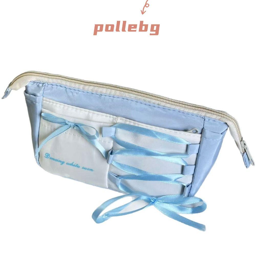 Bút chì POLLEBG, Nơ Ribbon Túi đựng bút dung tích lớn, Túi văn phòng phẩm phong cách múa ba lê màu x
