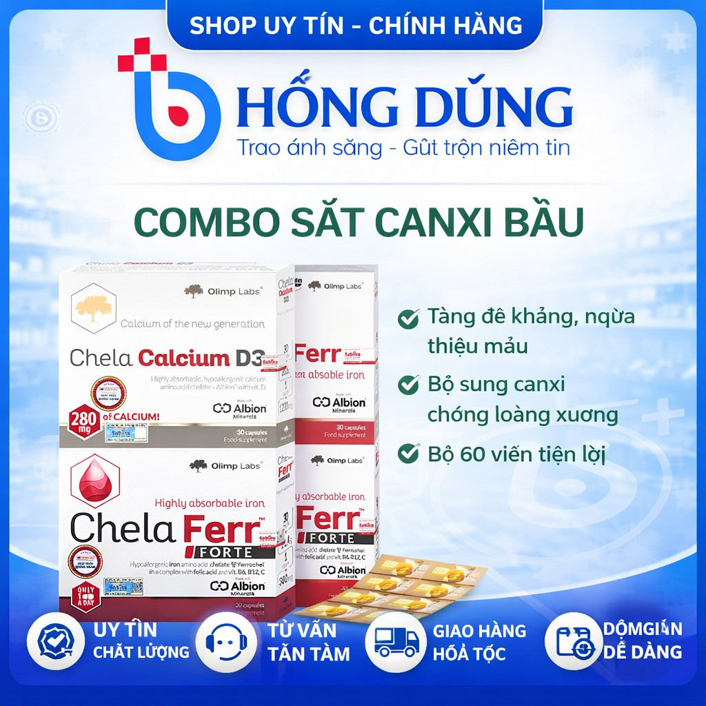 Combo Sắt Canxi Bầu Hữu Cơ Chela Calcium D3 + Chela Ferr Forte Olimp Labs (2 Sản Phẩm)