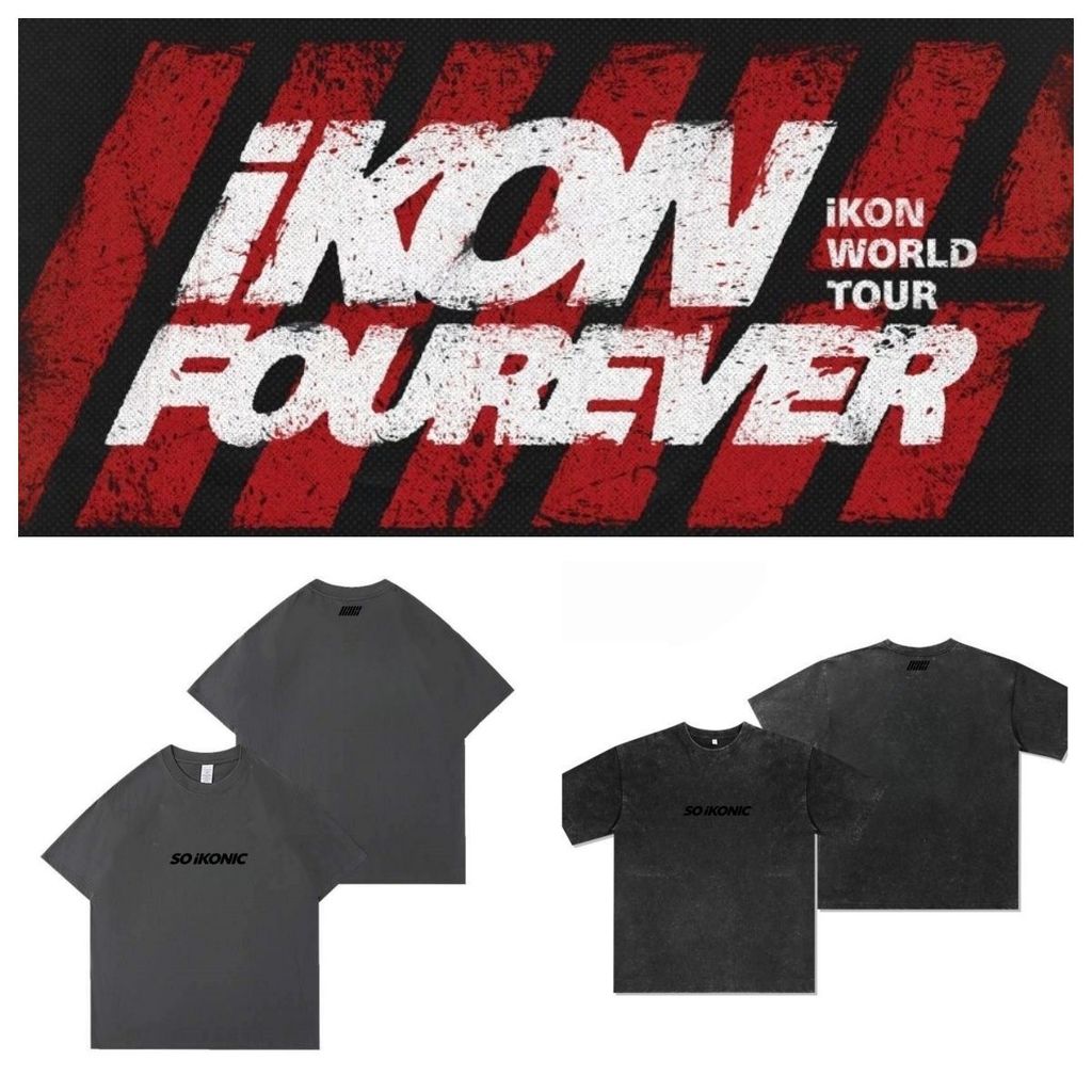 Kpop 2026 iKON FOUREVER SO iKONIC Cổ Tròn Cotton T Tay Ngắn Cổ Nam / Nữ Áo Sơ Mi Cặp Đôi Ngắn