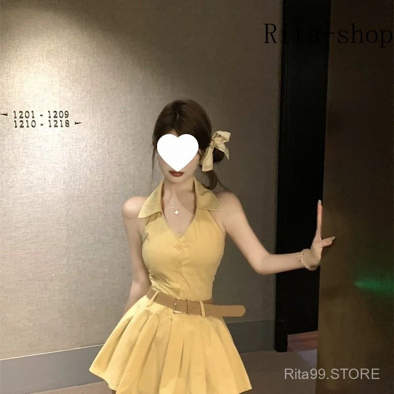 [Pre-Oder] Đầm Halter Pháp Ôm Dáng Váy Ngắn A Line Cạp Cao Nữ Hè