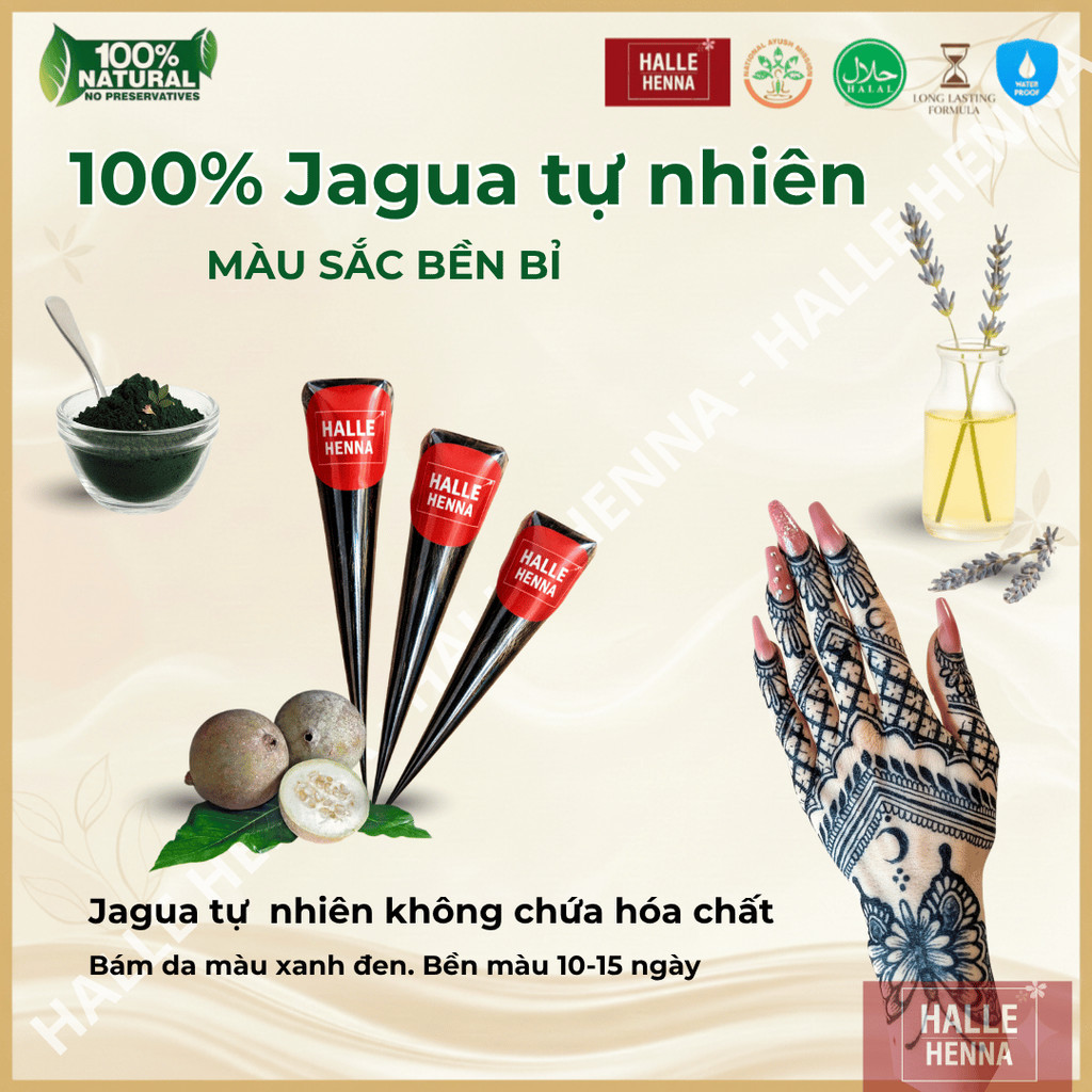 (GIÁ SỈ JAGUA 10g)Mực Vẽ Jagua Xăm Tạm Thời Tự Nhiên Bền Màu đến 2 Tuần, Màu xanh đen tự nhiên, An t