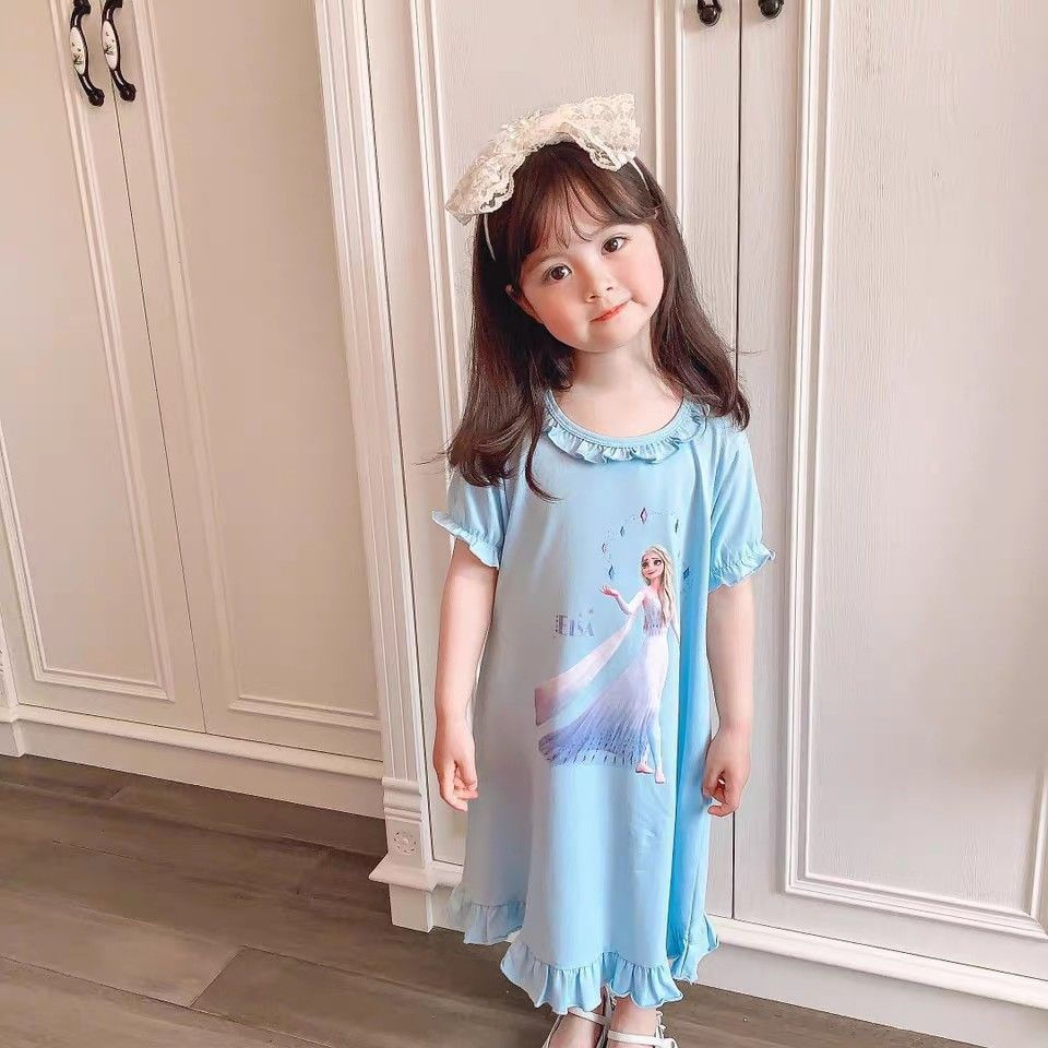 JUA Frozen Girl's Summer Nightgown, Girls' Pajamas, Elsa Princess Dress, Home Wear Sleep Dress12U