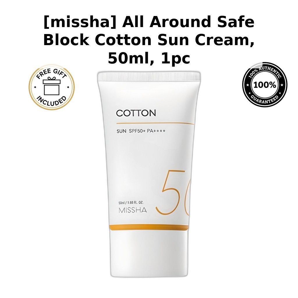 [missha] Kem chống nắng Cotton All Around Safe Block, 50ml, 1pc / Kem chống nắng Hàn Quốc / Họa tiết
