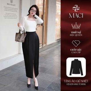  Chân Váy Đen Trắng Xếp Li Xẻ Trước Chất Tapta Lụa MACI by MKC MCVCVXD0196 Thời Trang Nữ Thiết Kế Độc Quyền 
