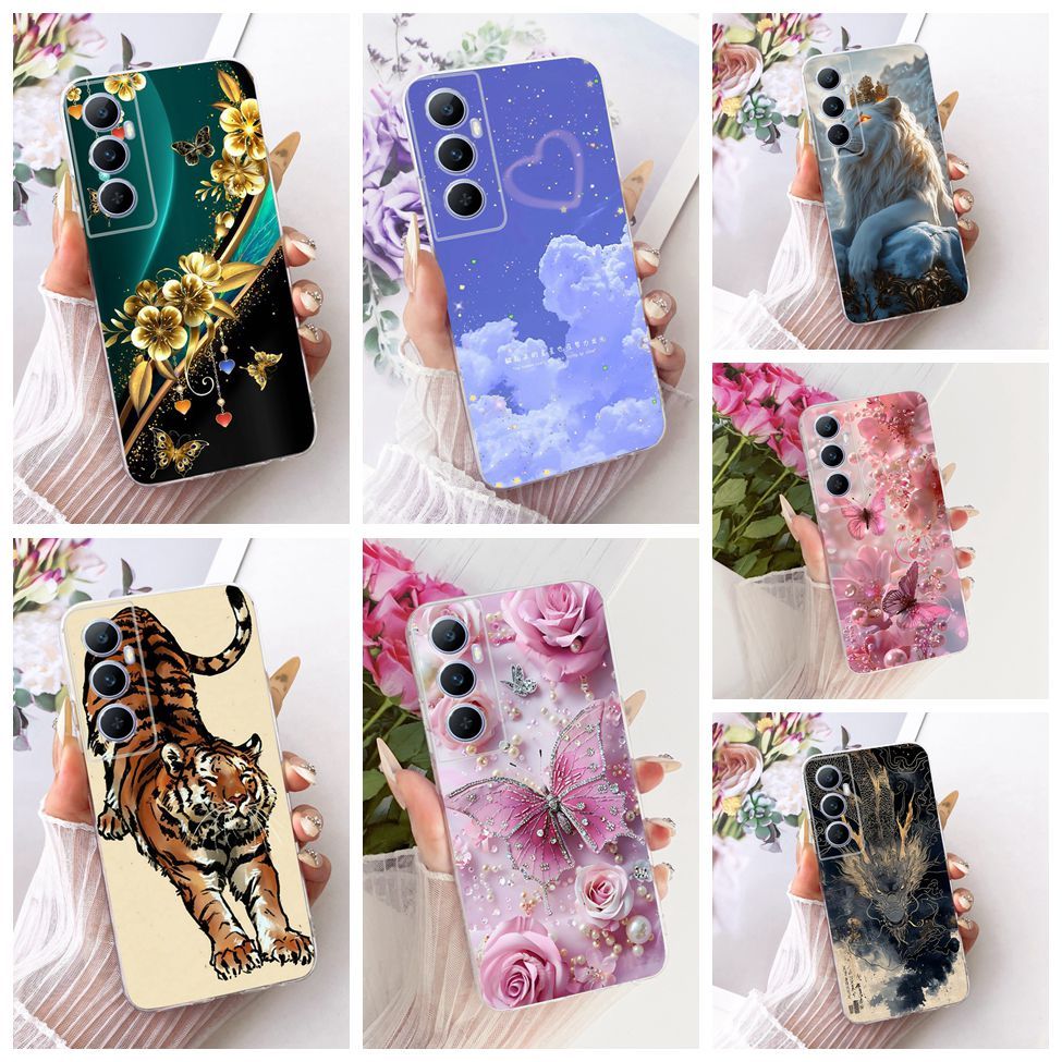 Vỏ Trong Suốt Cho Realme C65 4G RMX3910 Mèo Dễ Thương Thời Trang Bướm Ngộ nghĩnh Sơn Vỏ Cho Real me 