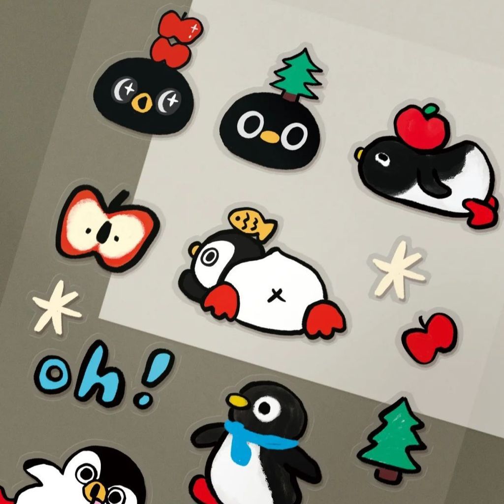Dumb Penguin Apple Hand-Painted Transparent Flat Phone Case ipad Sticker diy Trang trí 25.12.29