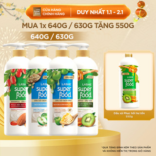  Dầu Gội LASHE SUPERFOOD Ngăn Rụng Tóc Phục Hồi Hư Tổn Sạch Gàu Giảm Rụng Sạch Gàu Mềm Mượt 630G 640G + Tặng Dầu Xả 550G 