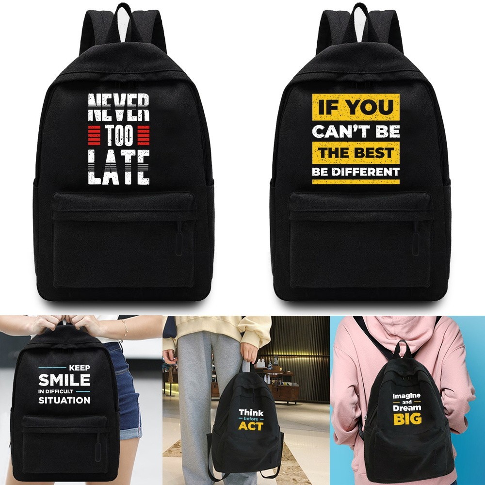 Large Capacity Hiking Backpack Phrase Print Travel Bag Canvas Backpack Student School Bag Canvas Stu