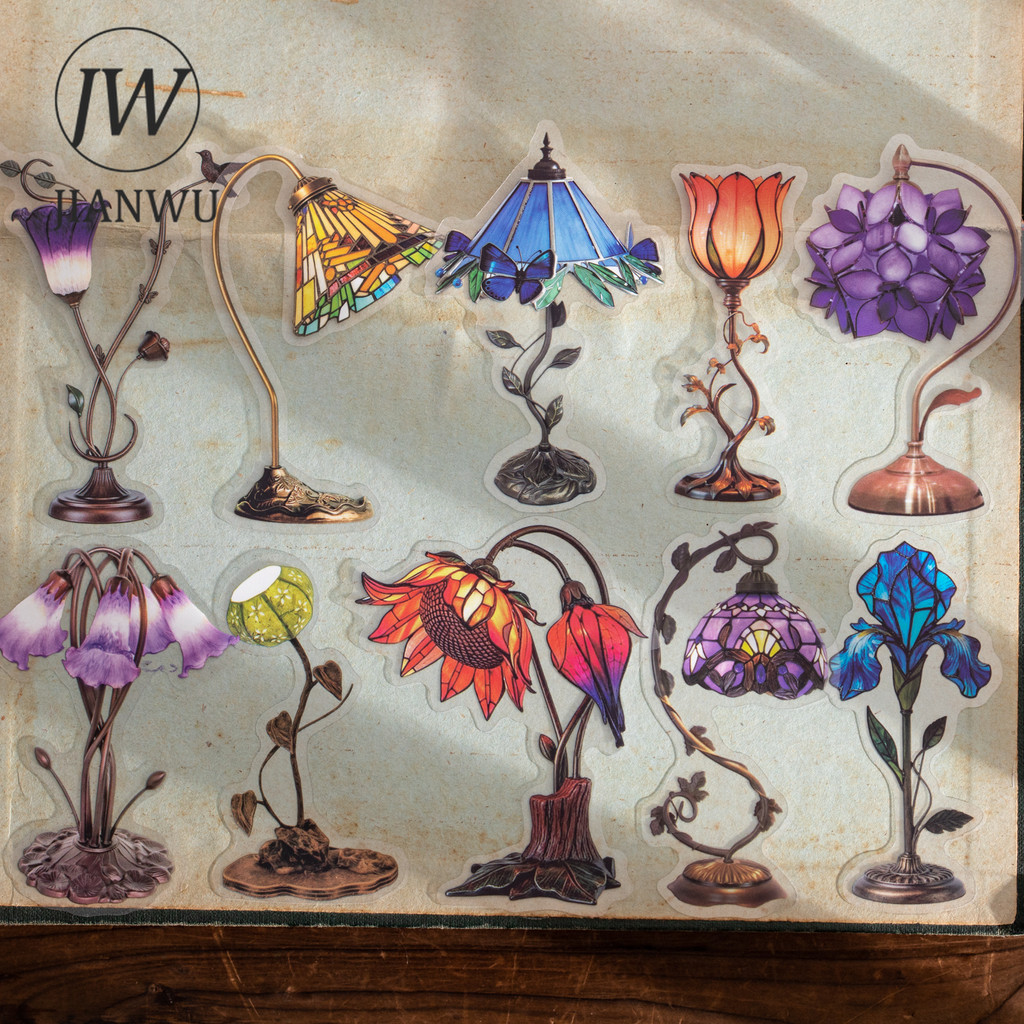 JIANWU Bát Hoa Series Vintage Hoa Đèn Phong Cảnh Chất Liệu Cắt Dán PET Sáng Tạo DIY Tạp Chí Văn Phòn