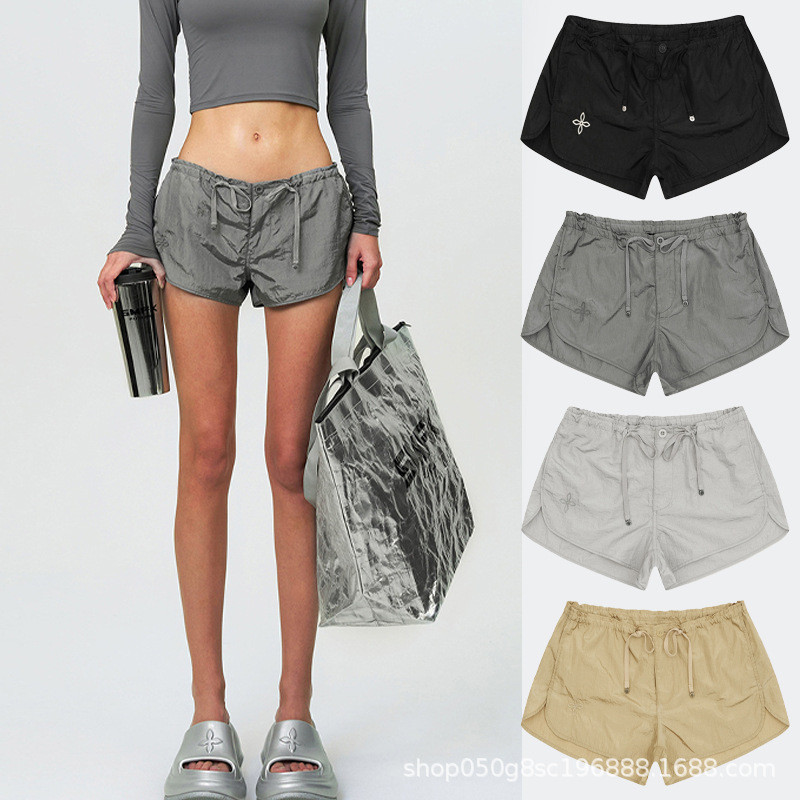 SMFK Alloy Skin Low Waist Jogging Shorts Embroidered Wide Leg Versatile Sports Casual Hot Girl Hot P