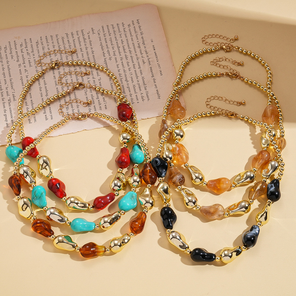 Vòng cổ đính cườm acrylic style vintage dành cho nữ