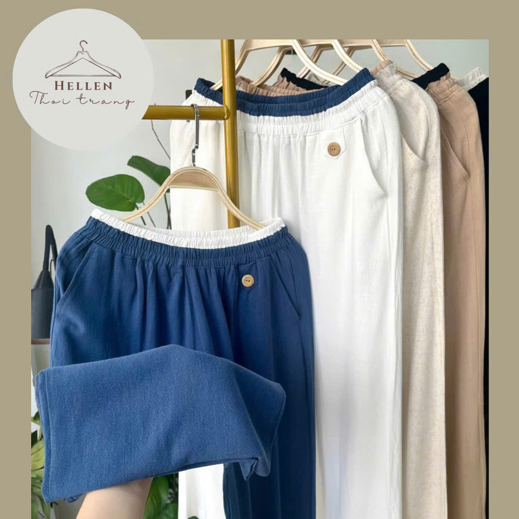 QUẦN LINEN BAMBO NỮ PHỐI 2 MÀU NGẦU NHIÊN FORM SUÔNG