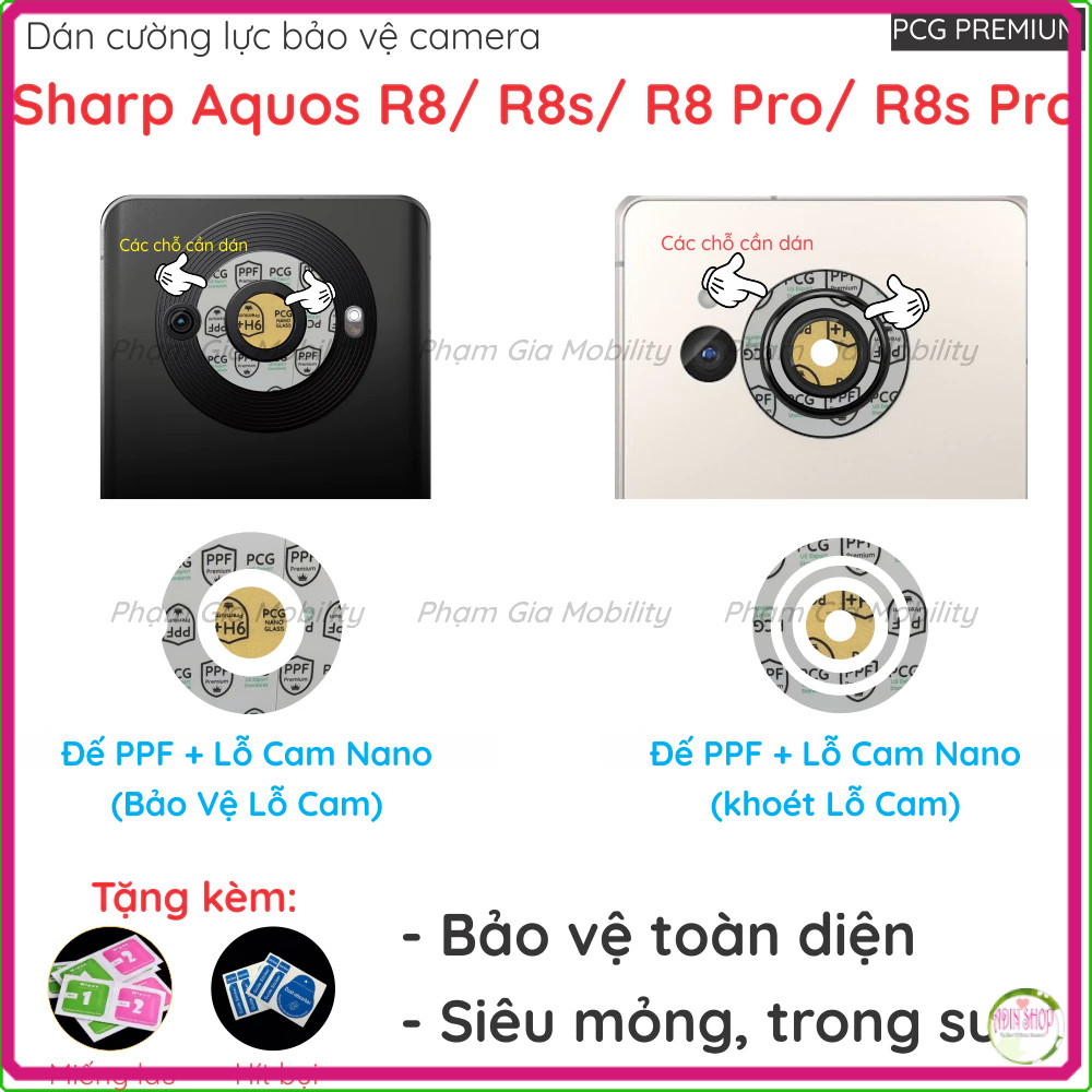 (Mua 1 tặng 1) Dán cường lực camera dành cho Sharp Aquos R8 R8s R8 Pro R8s Pro loại nano chống bể và
