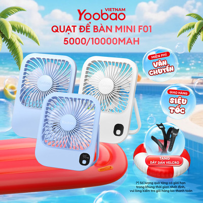 Quạt Yoobao F01 5000/10000mAh | Công suất 3W | 3 cấp độ gió tùy chỉnh | Màn hình LED | BH 12 tháng