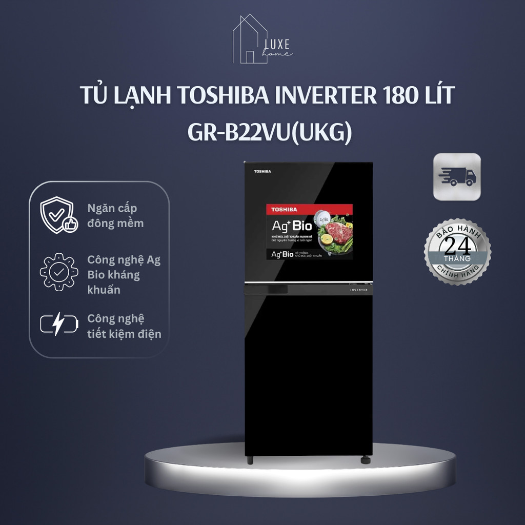 Tủ lạnh Toshiba inverter 180 lít GR-B22VU(UKG) | Bảo Hành 24 Tháng