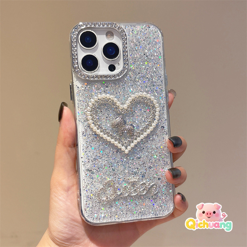 Ốp lưng kim cương giả hình trái tim ngọc trai 3D cho Vivo Y13 Y12 Y12A Y12S Y11 Y11S Y10 Y5S Y3S T4X