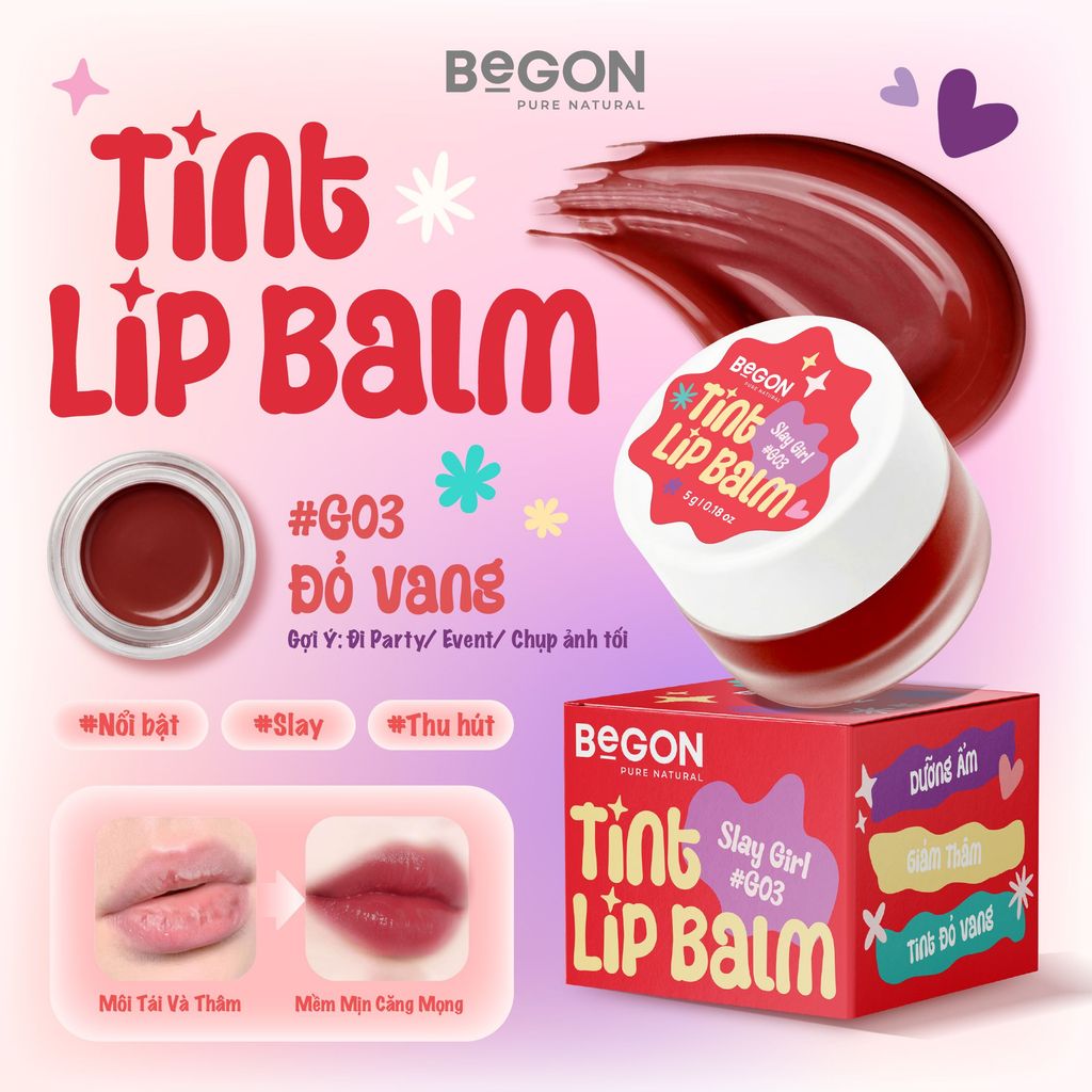 [G03  - Màu Đỏ Vang] Son Dưỡng Môi Tint Lip Balm 5g | BeGON