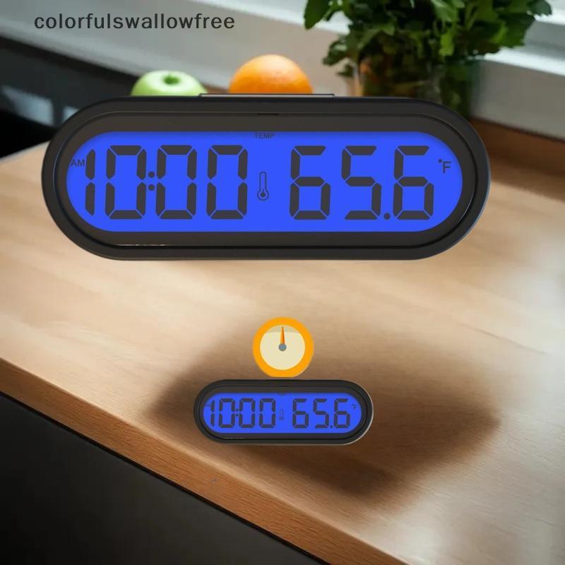 Colourswallowfree Car Clo Time Watch Mini Electronic Auto Clos Nhiệt kế nội thất phát sáng LCD Balig