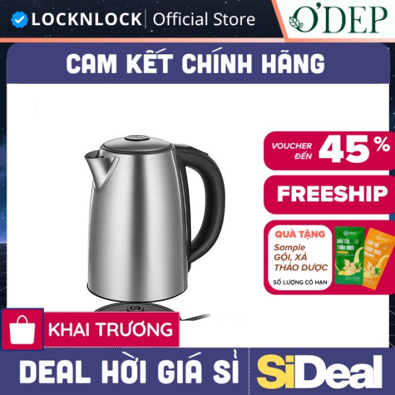 Ấm đun siêu tốc LocknLock 1.7L 2200W tùy chọn nhiệt độ sôi, giữ ấm pha sữa EJK136SLV - SIDEAL SIL