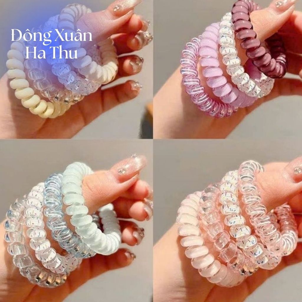Set 4 Dây Vòng buộc tóc lò xo cao cấp màu sắc siêu hot tiện dụng cho nữ Lx4 Ruby Mart