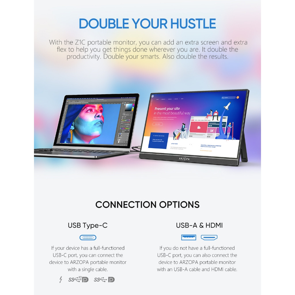 Màn Hình Di Động ARZOPA Z1C 16.1" IPS FHD | 100% sRGB | HDR | USB-C HDMI | Chính Hãng | Hỏa Tốc | BigBuy360 - bigbuy360.vn