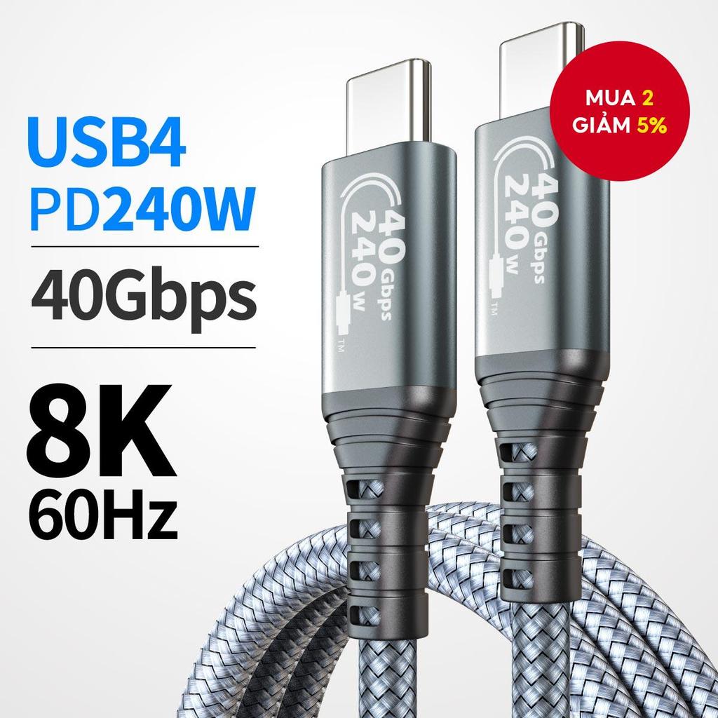 Cáp USB4 240W 40Gbps Type-C Full-Featured | Sạc siêu nhanh | Hiển thị 8K | Cho Thunderbolt 4/3, iPho