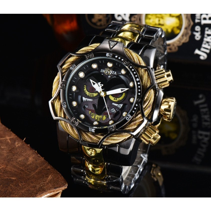 INVICTA Đồng hồ đeo tay INVICTTA Phong trào thạch anh Dây đeo bằng thép không gỉ Mặt số màu đen Vỏ v