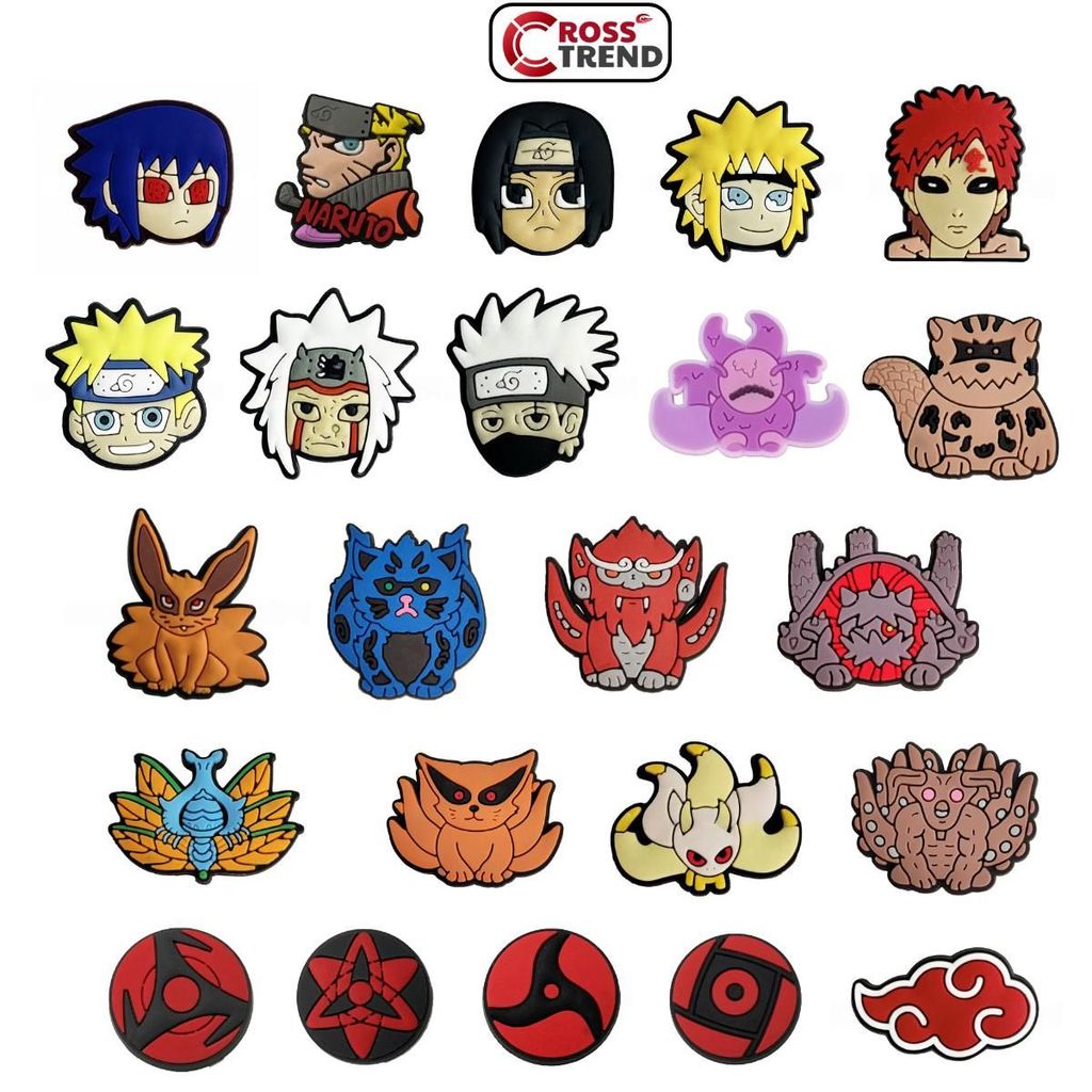 Charm gắn dép cross Naruto, Nút gắn sticker dép cross cham 2D hoạt hình Anime nhựa PVC CROSS TREND