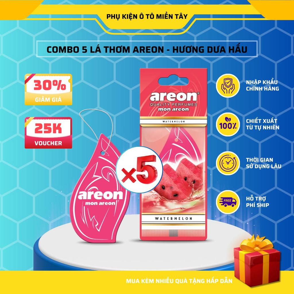 Areon Combo 5 Cái Lá Thơm Treo Xe Ô Tô Hương Dưa Hấu Khử Mùi Tốt Trang Trí Nội Thất Xe Hơi Nhập Khẩu Chính Hãng