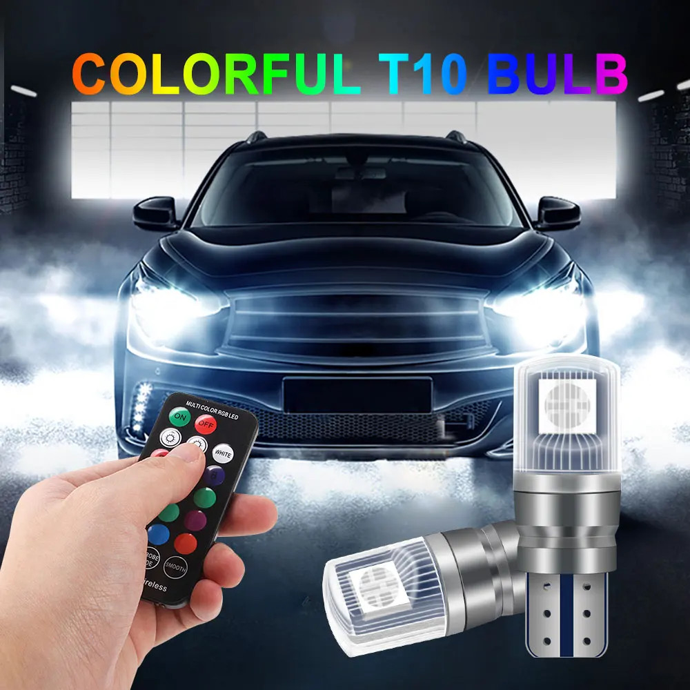 2 Chiếc RGB LED T10 W5W Bóng Đèn Có Điều Khiển Từ Xa W5W Led 194 168 Đèn Đọc Sách Ô Tô Mái Vòm Xe Nê