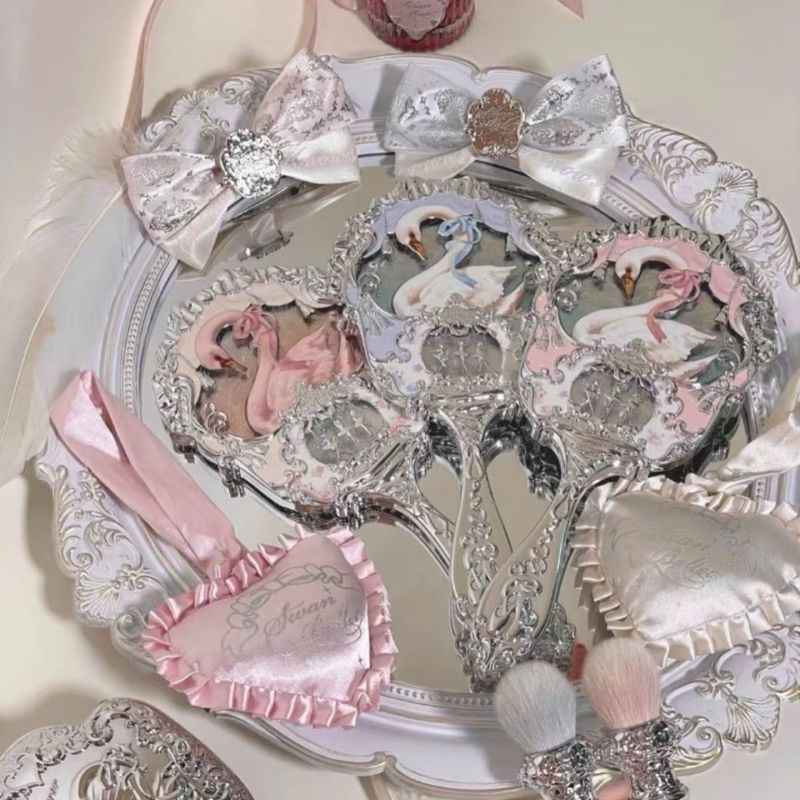Sản phẩm mới Swan Ballet Hand Mirror Trang điểm Gương Kem Phấn Kem Xanh Kem Công chúa Trắng Gương Gi