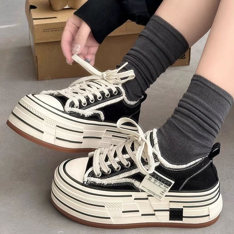 Niche Dày Đế Đen Beggar Giày Vải Nữ Mùa Xuân Thu 2025 Đế Dày Giày Đế Dày Tất Cả Trận Đấu Giày Thể Th