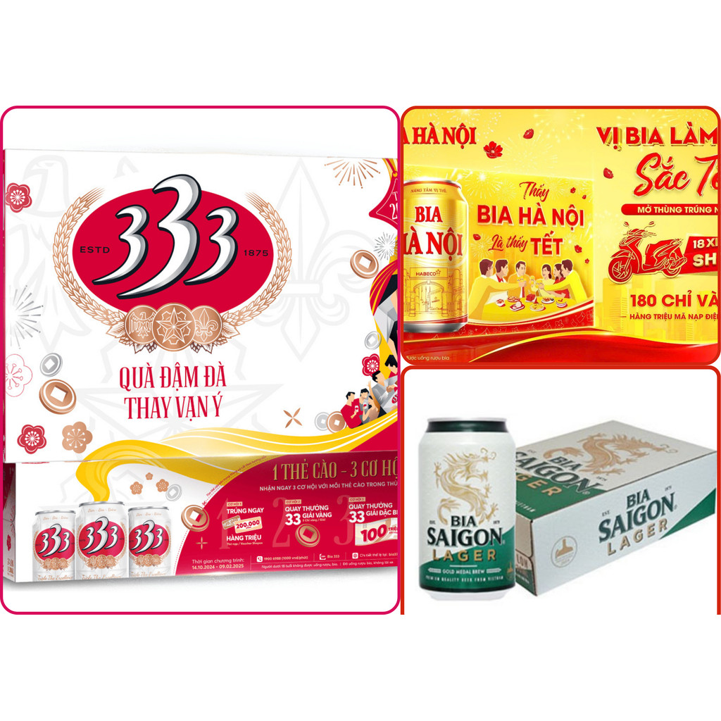 Thùng 24 Lon Bia 333/ Sài Gòn/ Hà Nội 330ml Tết 2026