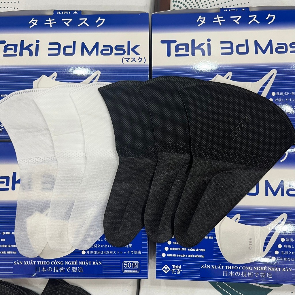 [Combo 500 cái] Khẩu trang 3D Taki người lớn, lọc bụi mịn, chống tia UV, mềm mại thoáng khí