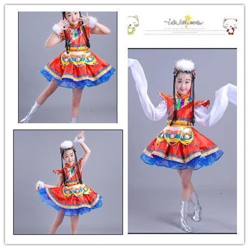 Trang Phục Tây Tạng Trang Phục Khiêu Vũ Nữ Tay Nước Trẻ Em Thiểu Số Dân Tộc Trang Phục Tây Tạng Váy 