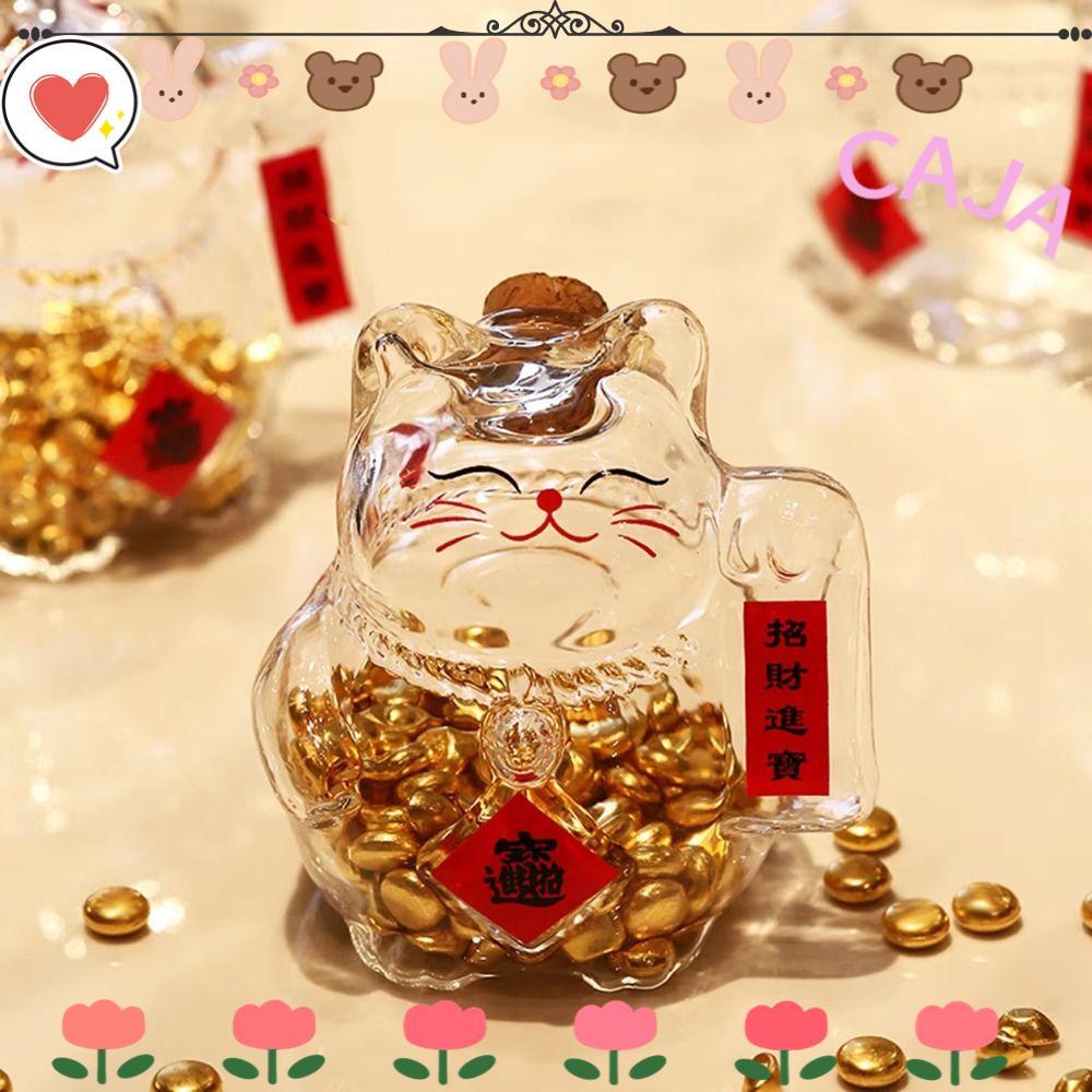 CAJA1 Bình Đựng Tiền, Hoạt Hình Heo Đất, Thủy Tinh Dễ Thương Mèo May Mắn Mini Đậu Vàng Bình Bảo Quản Cho Phòng Khách Trang Trí Văn Phòng