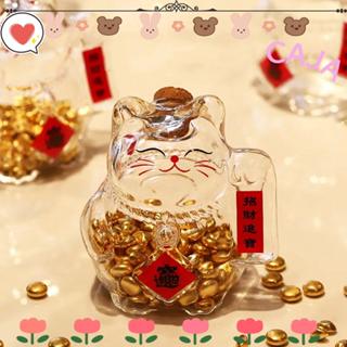 CAJA1 Bình Đựng Tiền, Hoạt Hình Heo Đất, Thủy Tinh Dễ Thương Mèo May Mắn Mini Đậu Vàng Bình Bảo Quản Cho Phòng Khách Trang Trí Văn Phòng