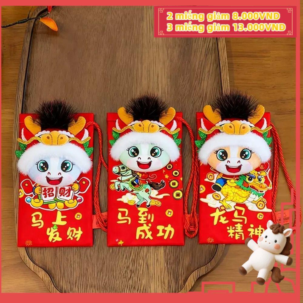 Túi đựng tiền năm ngựa HAVEN, Túi phong bì màu đỏ hoạt hình sang trọng 2026, Tiền may mắn đáng yêu V