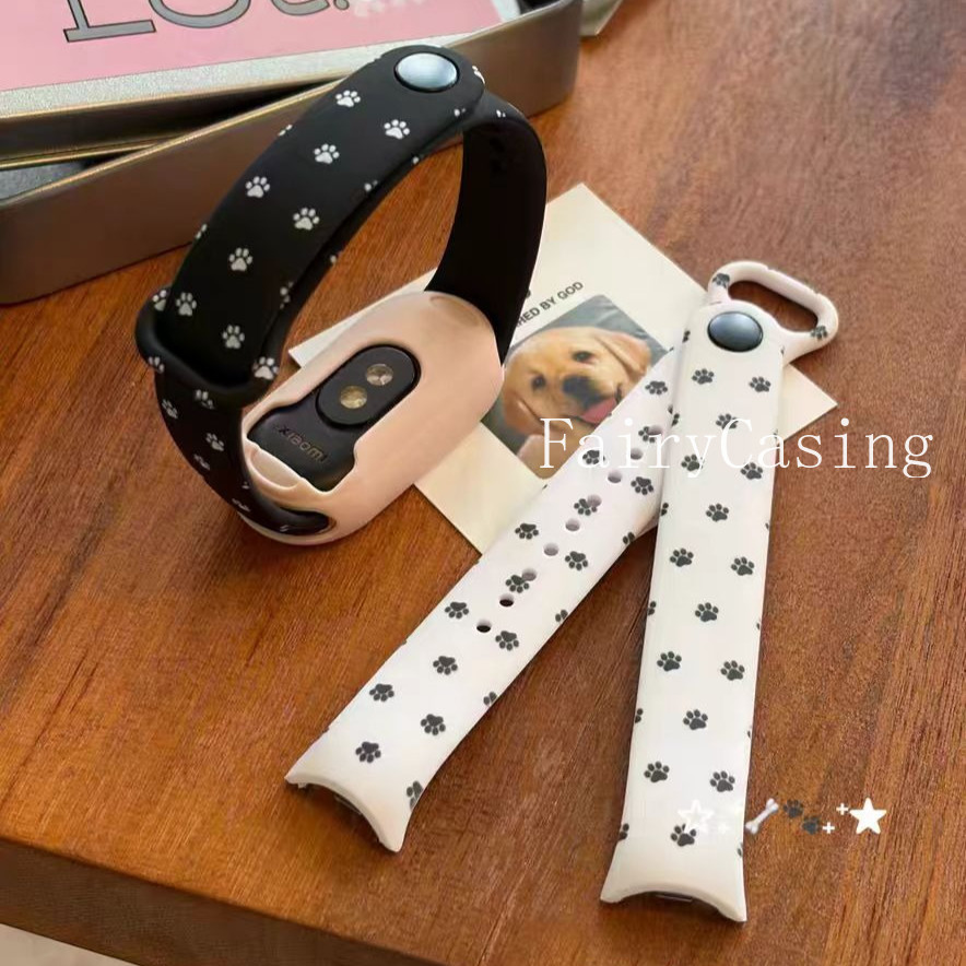 Dây đeo cổ tay in hình chân mèo dễ thương cho Xiaomi Mi Band 10 9 8 Vòng đeo tay có thể thay thế cho