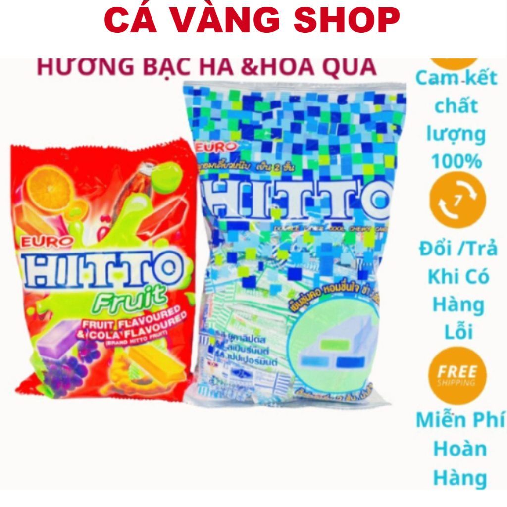 ( ƯU ĐÃI LỚN )  Kẹo Hitto chuẩn Thái Lan vị bạc hà, hoa quả gói 100 cái, Kẹo mềm Euro Hitto Thái Lan