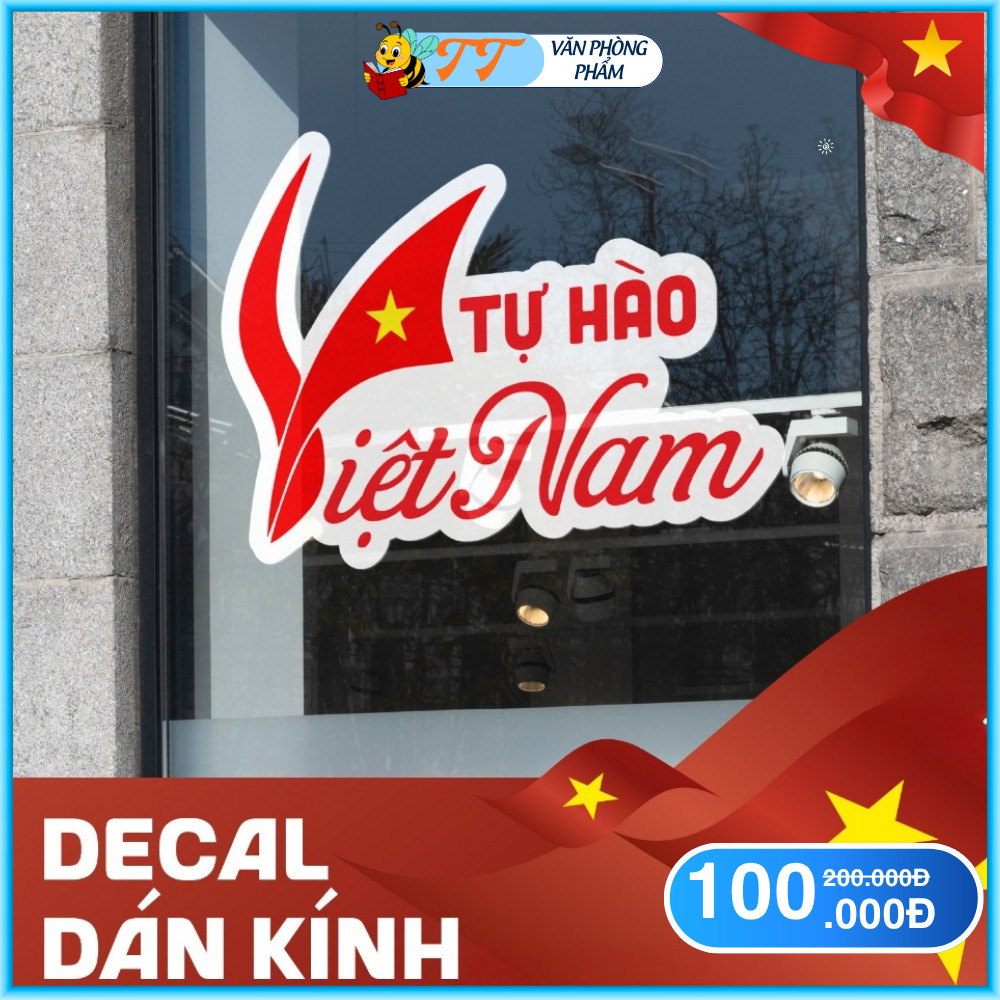 Decal dán kính Việt Nam - Decal yêu nước - Decal cờ Việt Nam (60x60cm) (8336)