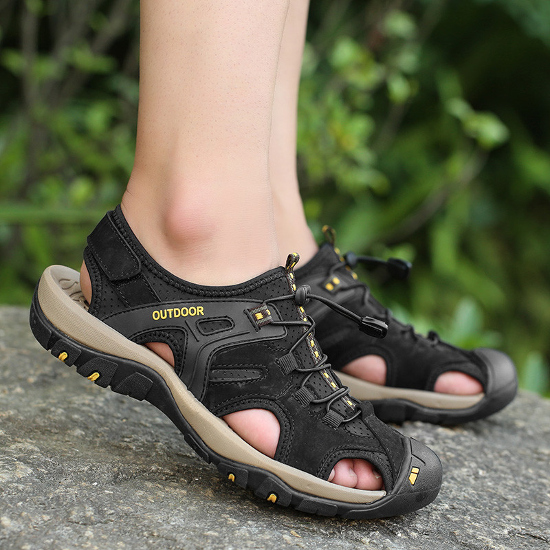 Dép Nam Mũi-Covered Sandals Da Dép Đi Biển Ngoài Trời Giày Đi Bộ Giày Lộn FDF2